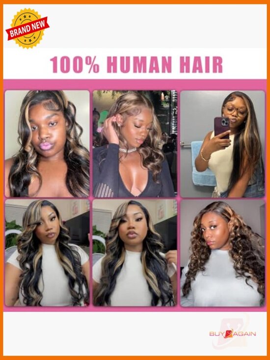 Lace Front Human Hair Wig Highlight Ombre Body Wave 200 Density Glueless